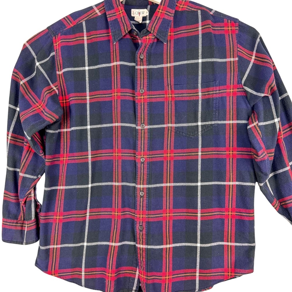 J Crew Shirt Mens Large Red‎ Navy Plaid Flannel Button Front Long Sleeve Casual